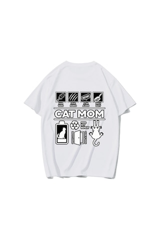 Brz Collectıon Brz Collection Unisex Oversize Cat Mom T-shirt Beyaz