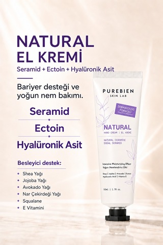 Purebien Skin Lab Natural El Kremi Seramid, Ectoin Ve Hyalüronik Asit İçeren Yoğun Nem Bakımı 50 Ml Diğer