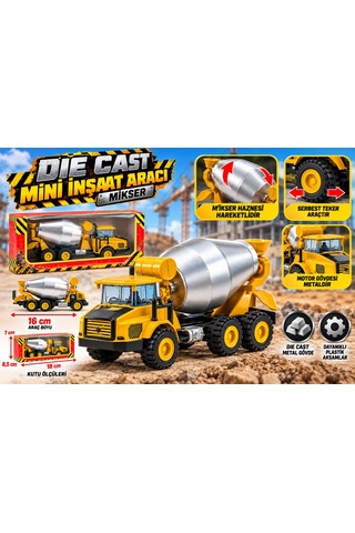 Die Cast Mini İnşaat Aracı Mikser Nhr