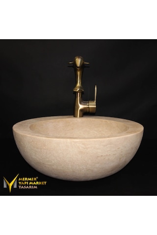 Traverten Batarya Çıkışlı Yuvarlak Tasarım Lavabo