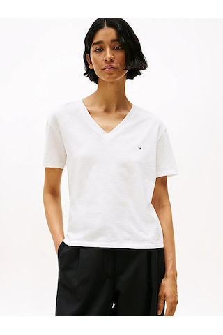 Tommy Hilfiger Slub Mdrn V-nk Ss T-shırt Kadın Beyaz T-shirt - Ww0ww43901