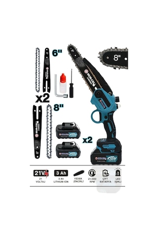 M 2'li Set Çelik Şanzuman Çift Pala Zincirli Şarjlı Dal Budama Testere Budama Makas 21v 3ah