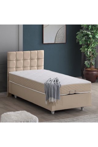 Tavira Tek Kişilik Baza Başlık Letto Yatak Seti - Bej 90 x 190