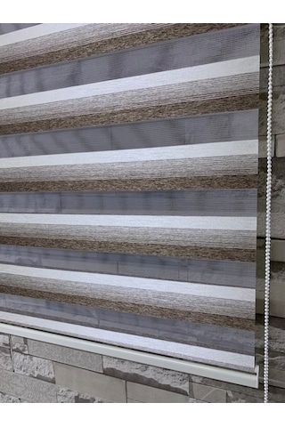 Kahve Krem Geçişli Zebra Perde (Etek Düz)