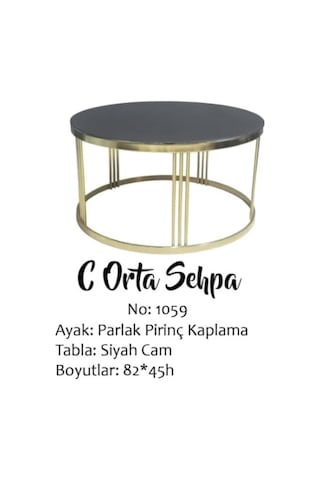 Brc C Orta Sehpa Model Düz Siyah Temper Cam Metal Transmisyon Çel