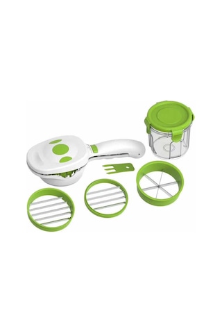 Suofeng El Tipi Çok Fonksiyonlu Sebze Dilimleyici - 3 Değiştirilebilir Bıçak, 220 Ml Muhafaza Kasesi, Hızlı Kesim, Yıkama Kolay Beyaz + Yeşil