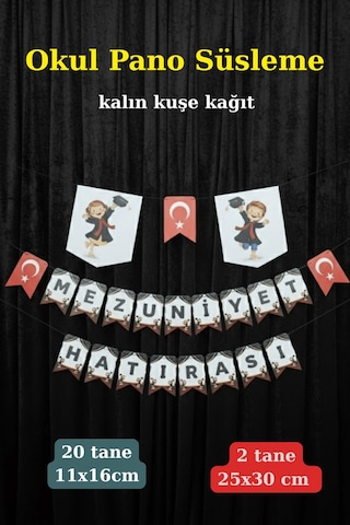 Mezuniyet Okul Pano Süsleme Seti Mezuniyet Hatırası Yazılı Sınıf Panosu Kalın Kuşe Kağıt Standart