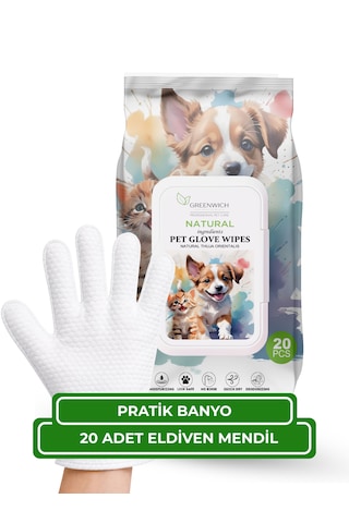 Kedi Ve Köpek Eldiven Mendil 20 Adet Banyoya Alternatif Durulama Gerektirmeyen Temizleme Eldiveni Vegan Günlük Hijyen Ve Bakım