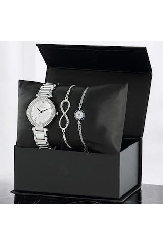 Forentina Bayan Gri Metal Kol Saati-nazar Boncuklu-sonsuzluk Sembollü Bileklik Hediye Saat Seti Ps3784 Gri