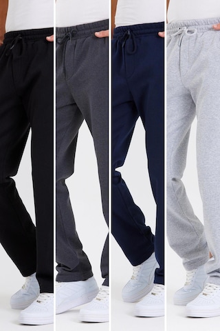 Arka Cepli Etiket Detaylı Düz Paça Erkek İçi Pamuklu 4'lü Eşofman Altı Siyah-Antrasit-Lacivert-Gri Çok Renkli