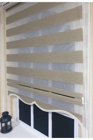 Zebra Stor Perde Organze Bej Etek Dilimli Stb905 Bej