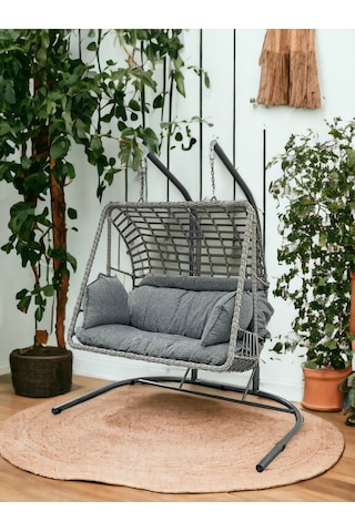 Tu Tienda Tu Tienda İki Kişilik Rattan Örgü Salıncak Duman Renk