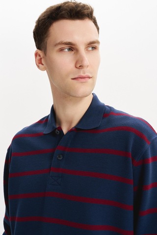 AR-MA Arma Erkek Büyük Beden Çizgili %100 Pamuk Ringel Ottoman Kumaş Polo Yaka Ribanalı Sweatshirt K30554801602 İndigo