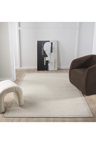 Mariesse Home Bordürlü Hasır Dokulu Sisal Salon Mutfak Koridor Kesme Yolluk Dokuma Makine Halısı 664krembej