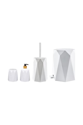 Omnipazar Elf-479 Geo 4'lü Çöp Kovalı Wc Fırçalı Banyo Seti Beyaz