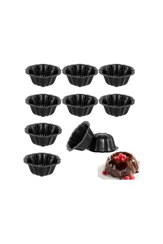 Kangvka 10 Adet Karbon Çelik Şeritli Anti Yapışkan Yuvarlak Pasta Kalıbı 12cm - Puding, Ekmek, Muffin Pişirme Kufeleri Siyah Siyah