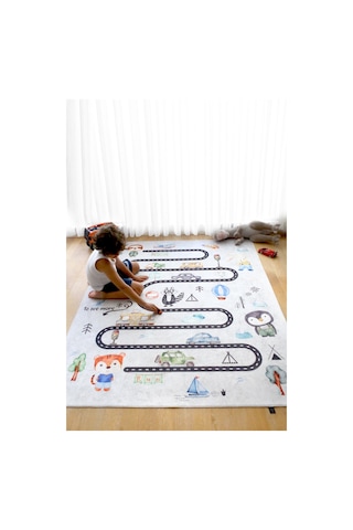 Araba Yolu Oyun Matı 120x160 cm Bebek Çocuk Halısı Gri Yenidoğan Yumuşak Aktivite Etkinlik Örtüsü