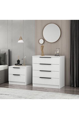 Kale Şifonyer 4 Çekmeceli Çizgili Mebran Beyaz