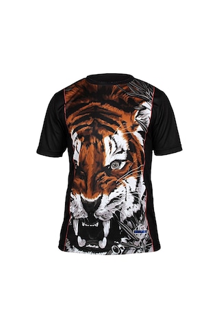 Dosmai Dijital Baskılı Tiger Bisiklet Yaka Spor T-shirt Fgt063 Siyah