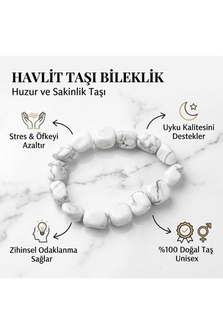 Doğal Havlit Taşı Bileklik - Huzur & Denge Beyaz
