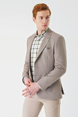 İmza Örme Mono Yaka Çift Yırtmaç Likralı 6 Drop Slim Fit Dar Kesim Klasik Ceket 1002240138 - Bej