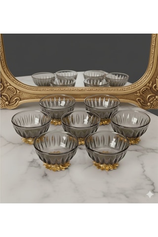Çnr Home Collection 6'lı Füme Renk Gold Metal Ayakli Kahve Yani Lokumluk Füme