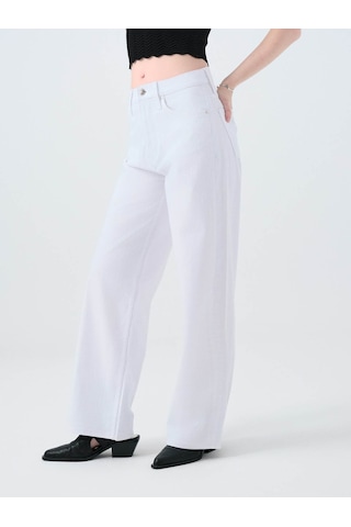 Loft Wide Leg Regular Fit Beyaz Kadın Jean Pantolon Lf2039976 Beyaz