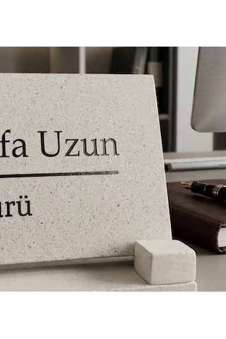 Masaüstü Düz Font İsimlik Seti Yeni İş Hediyesi Mermer İçerikli Beton Masa İsimliği Açık Bej