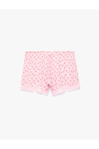 Koton Dantel Detaylı Desenli Rahat Kesim Şort Pijama Altı Pembe Desenli 6slk80046mk