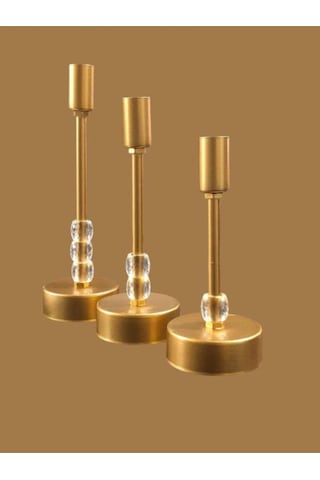 Üçlü Metal Mumluk Gold Boyalı Sarı