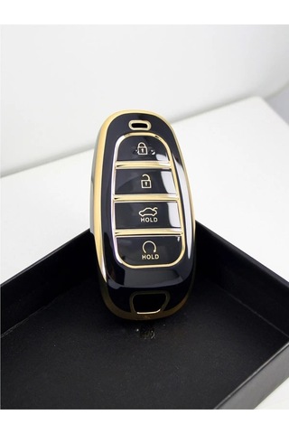 Lüx Hyundai Uyumlu 2021-22 Yeni Tucson Santa Fe Nano Anahtar Kılıfı Siyah Gold Renk