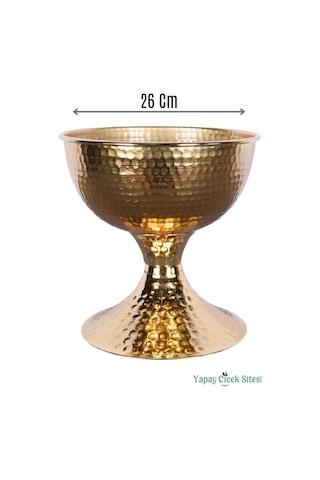 Yapay Çiçek Sitesi Metal Dekoratif Darbeli Vazo 20 Cm Altın Altın