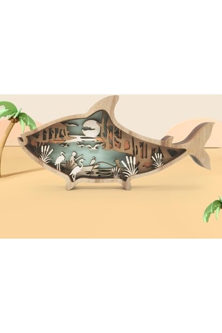 Opulentliving Ahşap Deniz Hayvanları Figür Süsü, Masaüstü, 23,2x11,4x2,5cm, Ev Dekoru 23,2x11,4x2,5cm