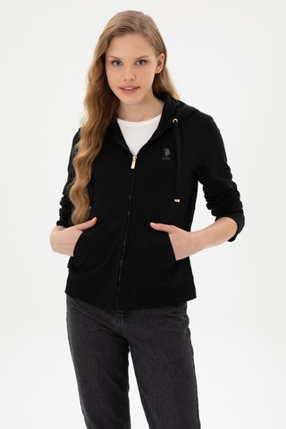 U.S. Polo Assn. Kadın Siyah Fermuarlı Kapüşonlu Sweatshırt 50313594-VR046