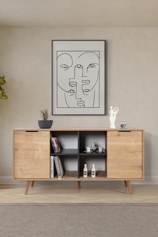 4619 Sina 160 Cm Ahşap Ayaklı , Metal Kulplu Konsol ,safir - Antrasit , Salon , Oturma Odası Safir - Antrasit