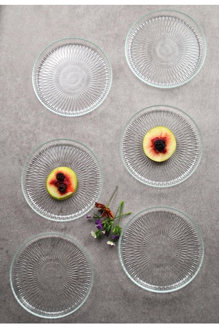 6 Adet Cam Mini Tatlı Pasta Tabağı 16 Cm Sunumluk Tabak