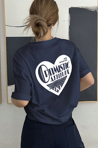 Unisex Optimistic Baskılı Tasarım Tshirt Lacivert