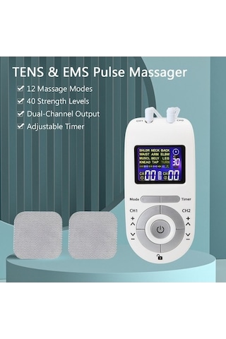 Tysm Taşınabilir 2 Kanallı Tens&ems Cihazı - Kas Masajı Beyaz - 12 Modlu 40 Güç Seviyesi Beyaz