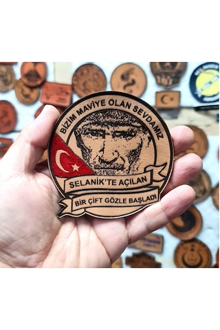 Atatürk Deri Peç Bizim Maviye Olan Sevdamız- Arma - Kırmızı Bayrak Mavi Göz Çok Renkli