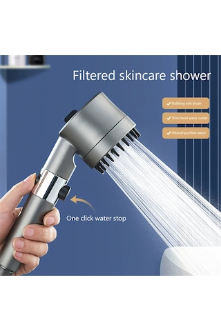 Vkemall C Gri Filtreli Duş Başkanı, 3 Modlu Ayar, 22 Masaj Şeridi, Su Durdurma Düğmesi, Yüksek Kaliteli Pp Filtre, Kolaysan Kurulum Gri