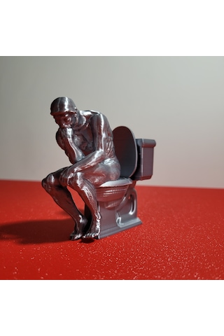 3d Baskı Düşünen Adam Biblo 8 Cm Mizahi Wc Figürü Ofis Masaüstü Dekor İlginç Hediyelik Obje Gümüş