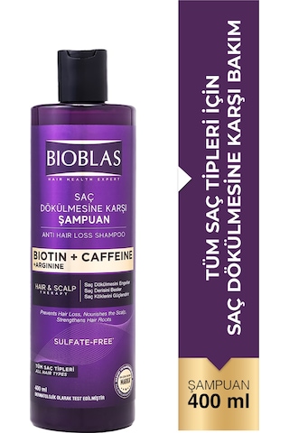 Bioblas Kafein Arjinin Biotin Saç Dökülmesi Karşıtı Şampuan 400 Ml Besleyici, Güçlendirici, Dökülme Karşıtı