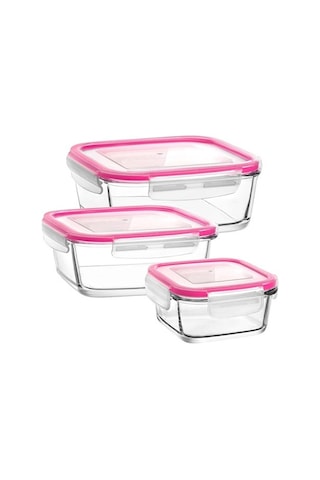 Lav Fresco Cam Saklama Kabı Kilitli Kapak 3Lü Set Çok Renkli