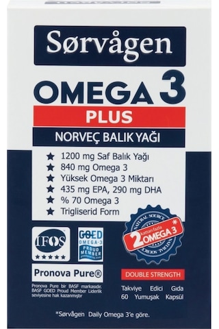Omega 3 Plus Saf Norveç Balık Yağı. 60 Kapsül. 1200Mg