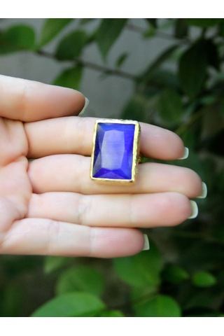 Kedi Gözü Cam Kadın Ayarlanabilir Altın Kaplama Yüzük Saks Mavi Euy69sm Mavi