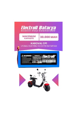 Karoval Cp1 Uyumlu Batarya Maksimum Kapasite 60v 30ah Elektrikli Scooter Bataryası Mavi