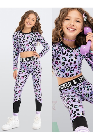 Kız Çocuk Spor Takımı Leopar Desen – Crop Üst ve Sporcu Tayt (6-11 Yaş)