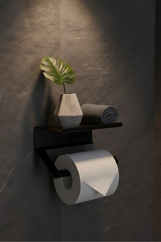 Modern Paslanmaz Metal Tuvalet Kağıdı Askısı Ve Organizer Raflı Tuvalet Kağıdı Wc Askısı Siyah