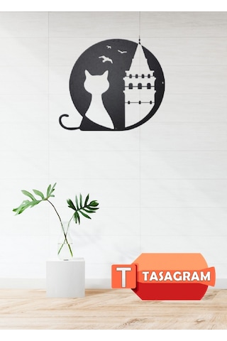 Galata Kulesi&Kedi Görselli Metal Tablo