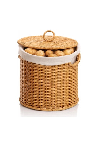 Mien Rattan Kapaklı Sepet Büyük Boy 25x25 Cm Ahşap